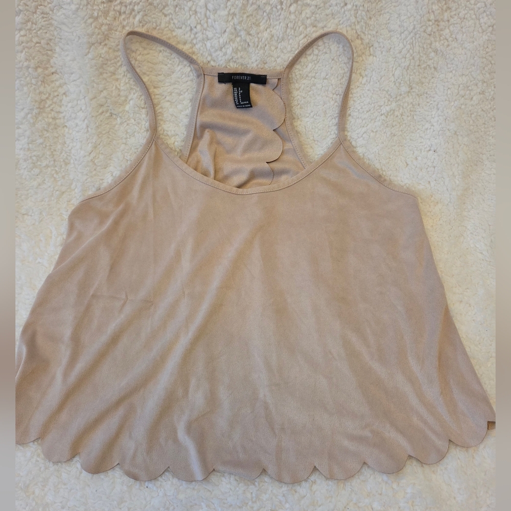 Forever 21 Blush Suedette Scalloped Open Back Tank Top - Size Small